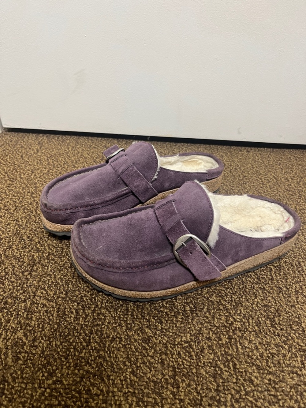 Birkenstock Purple Suede Shearling Lined Clogs